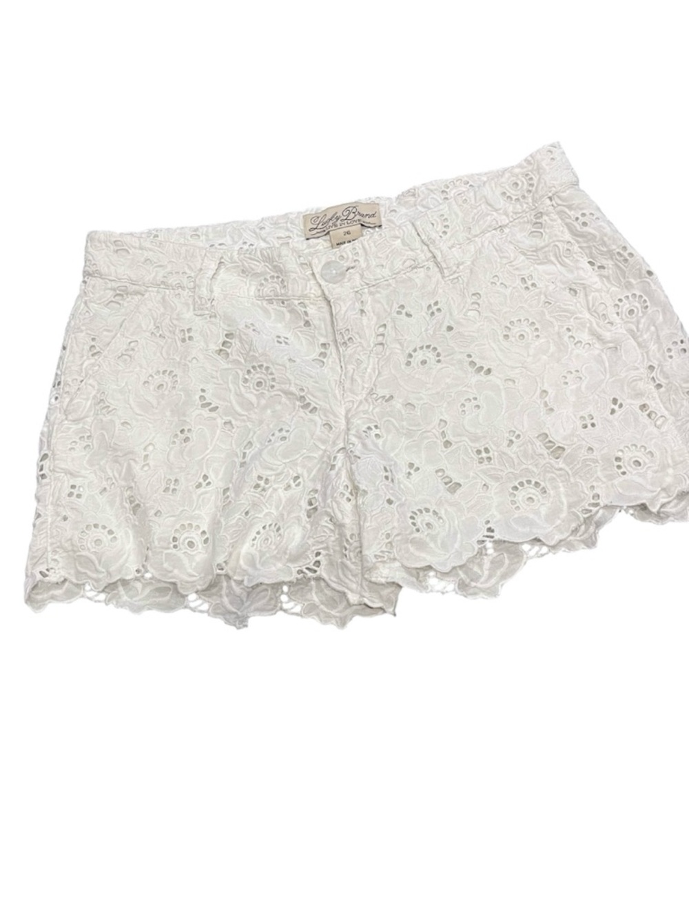 Lucky Brand White Lace Shorts Eyelet High Waist